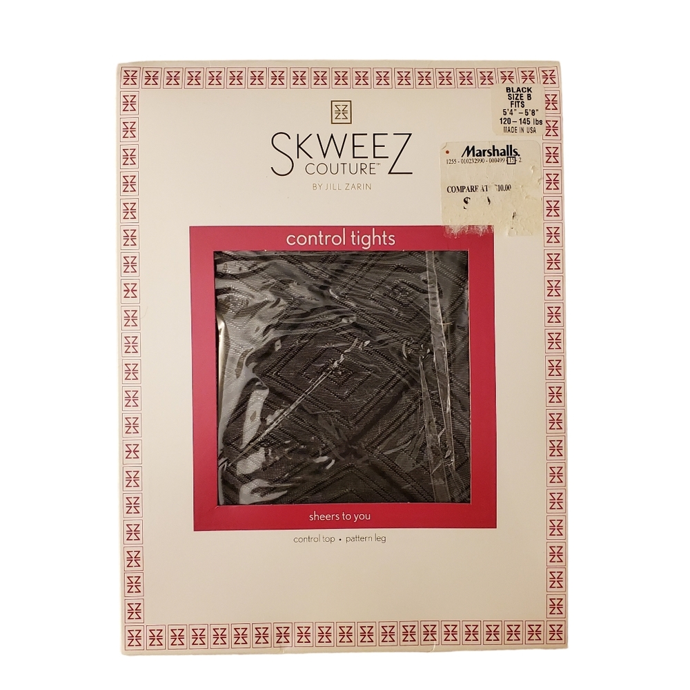 Vintage Skweez Couture Black Patterned Control Tights‎ Size B